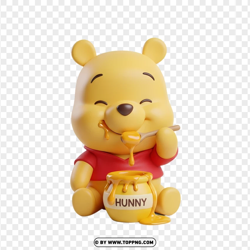 Chibi Winnie The Pooh Eating Honey Jar In 3d PNG Transparent Background