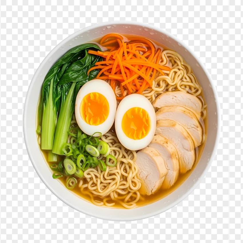 Chicken Ramen With Egg Carrots And Green Onions PNG Transparent Background
