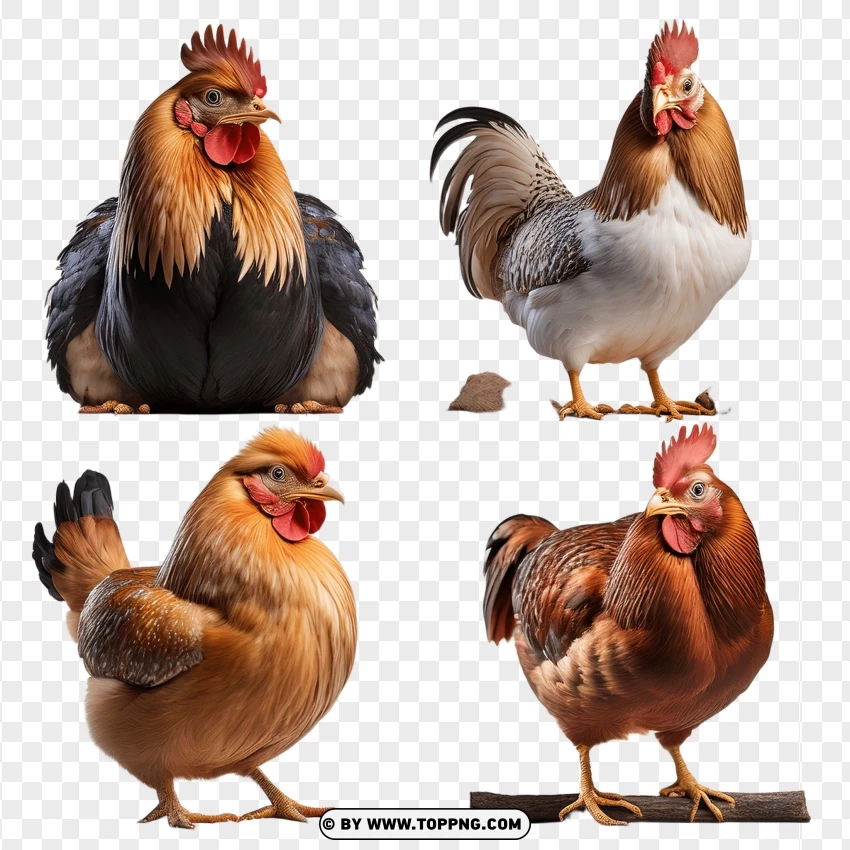 Roosters And Hens Sitting Together In Farmyard PNG Transparent Background