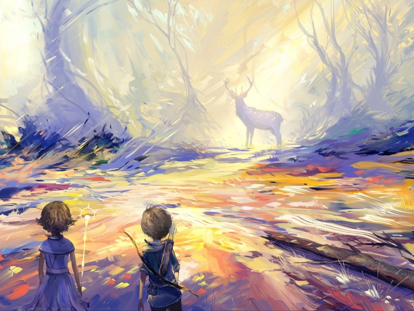 child, deer, art, hunting