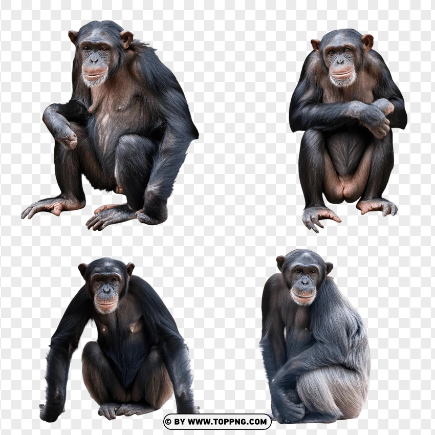 Chimpanzees In Sitting Poses With Curious Looks PNG Transparent Background