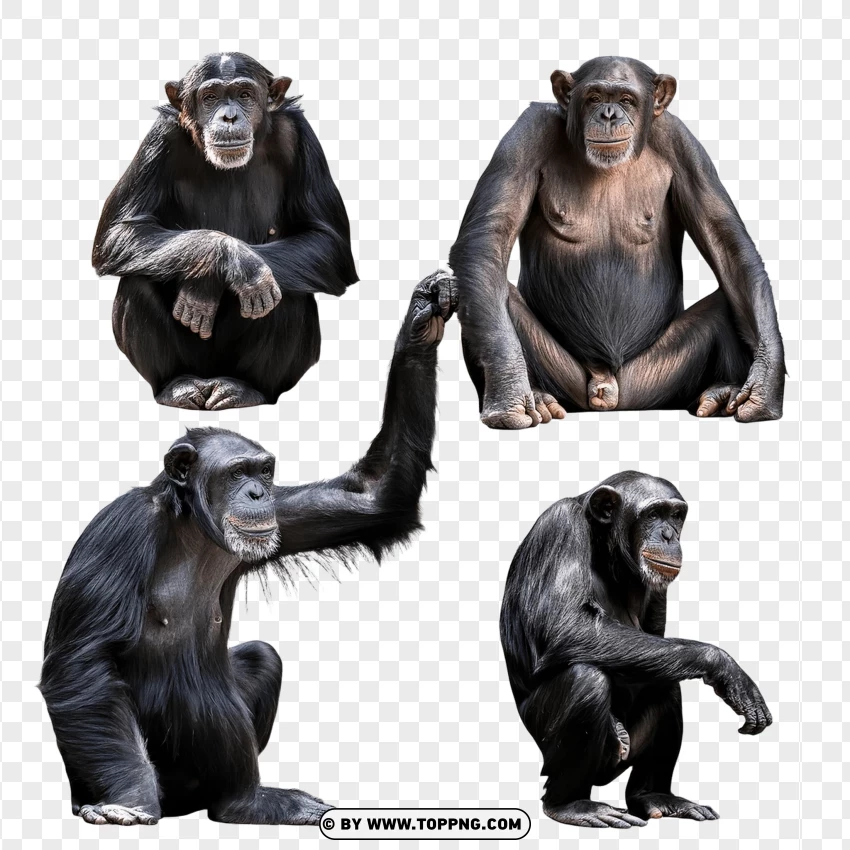 Two Chimpanzees In Standing And Sitting Positions PNG Transparent Background