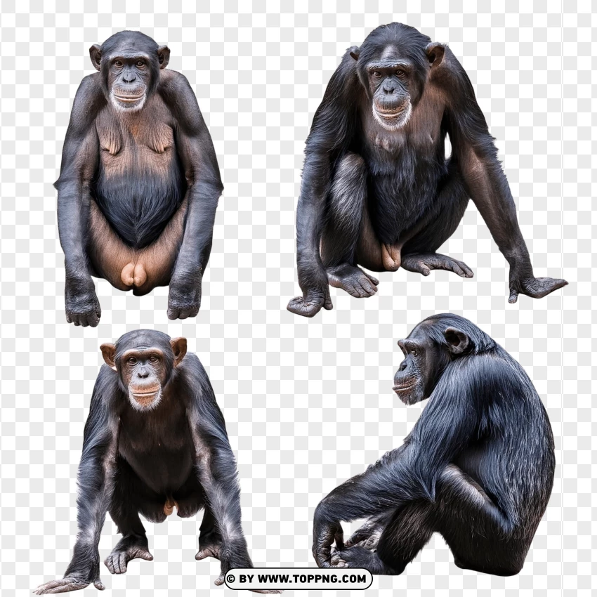 Group Of Chimpanzees In Relaxed Poses PNG Transparent Background