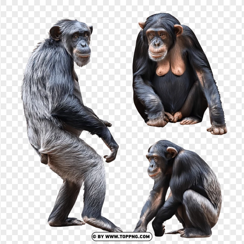 Chimpanzee Pair In A Playful Interaction PNG Transparent Background