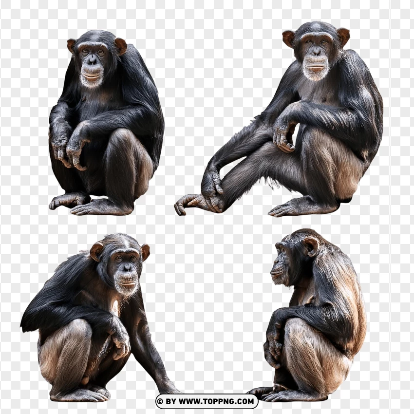 Group Of Chimpanzees In Sitting And Standing Poses PNG Transparent Background