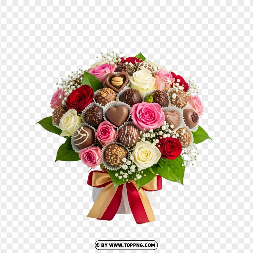 Chocolate And Roses Romantic Gift Bouquet PNG Transparent Background