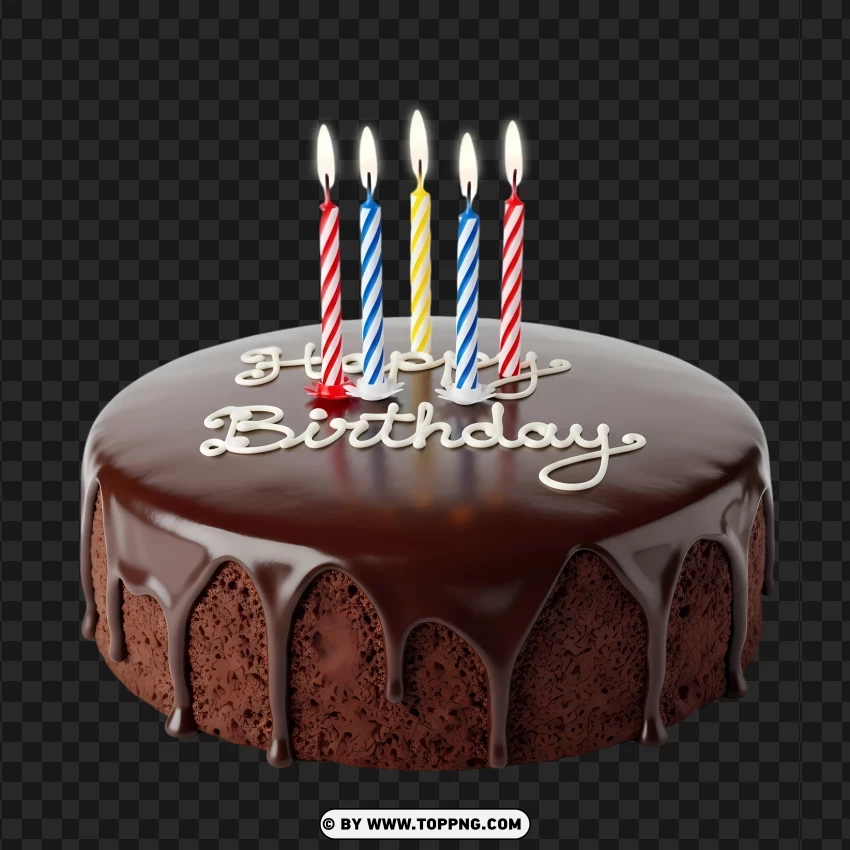 Chocolate Birthday Cake With Striped Candles PNG Transparent Background