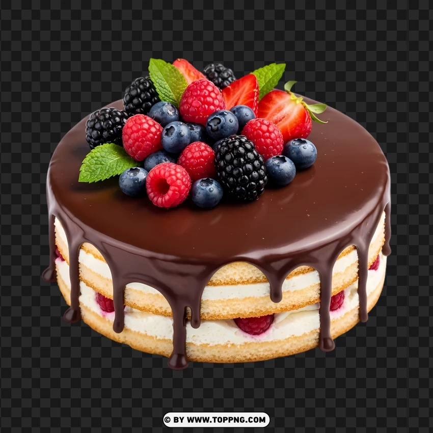 Chocolate Fruit Cake With Mixed Berry Decoration PNG Transparent Background