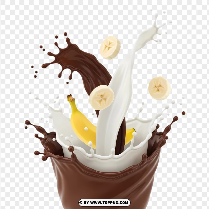 Chocolate Milk Splash With Fresh Banana PNG Transparent Background