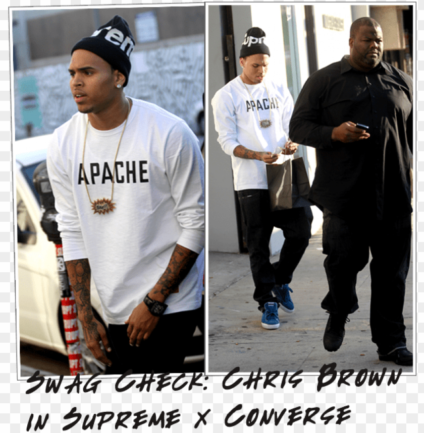 free PNG chris brown in supreme beanie, apache tee & converse - chris brown supreme beanie PNG image with transparent background PNG images transparent