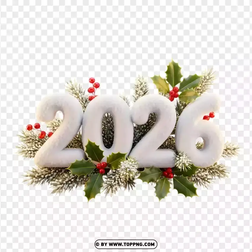 Christmas 2026 Design With Holly PNG Transparent Background