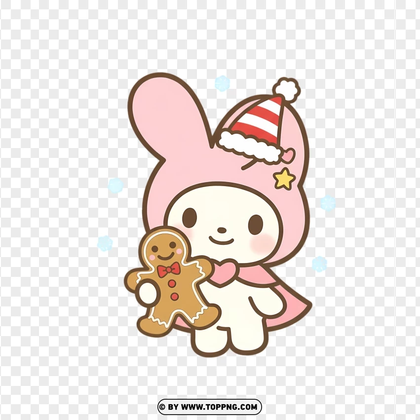 Christmas bunny holding gingerbread cookie in festive pastel style