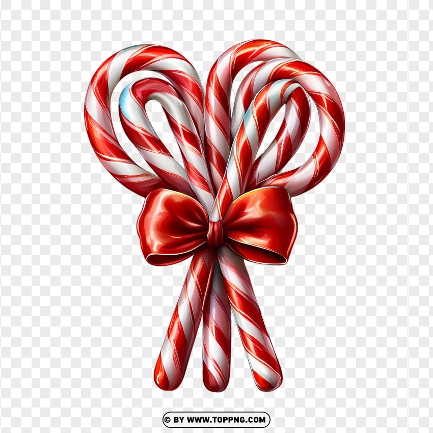 Christmas Candy Canes With Bow Decoration PNG Transparent Background