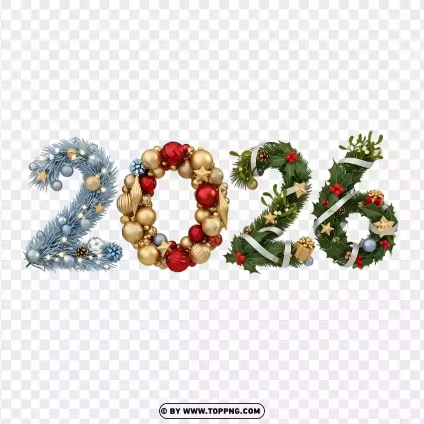 Christmas decor with 2026 Png New Year typography in festive layout