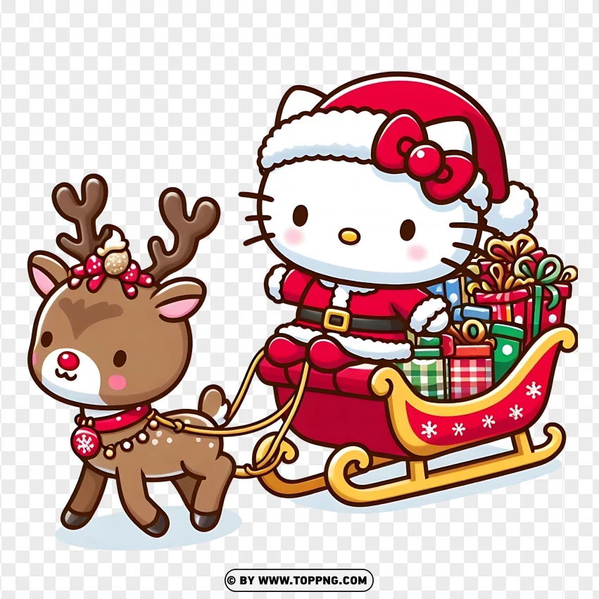 Christmas Hello Kitty Sleigh Ride With Rudolph The Reindeer PNG Transparent Background