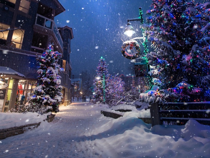 christmas, new year, winter, street, snowfall, mood