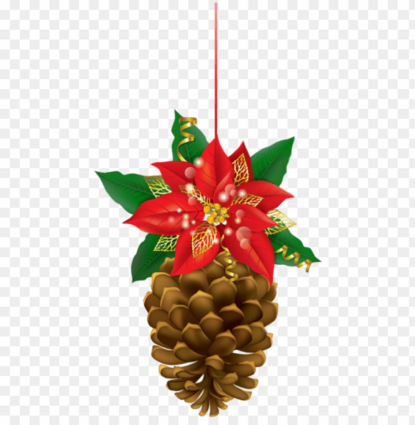 christmas pinecone with poinsettia PNG Images 40021