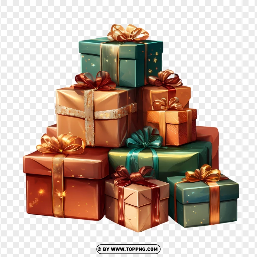 Christmas Presents With Red And Gold Wrapping PNG Transparent Background