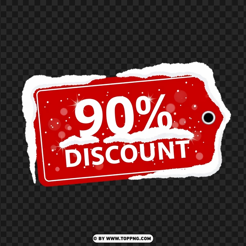Christmas Snow Topped Red Promo Tag Showing 90 Percent PNG Transparent Background