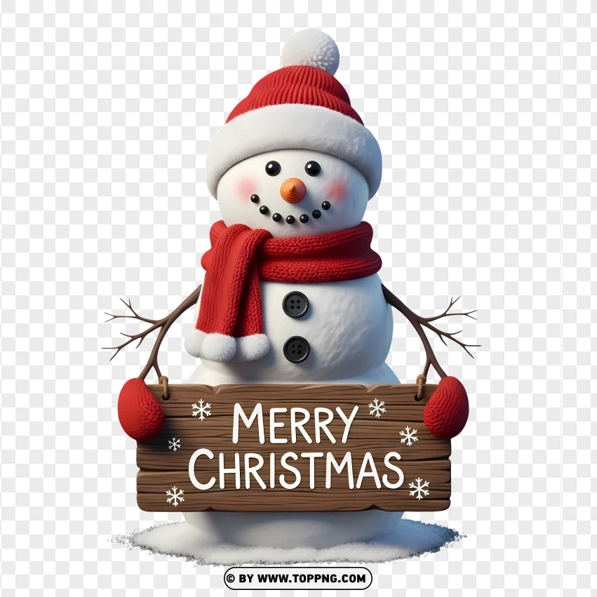 Christmas Snowman With Festive Wooden Board PNG Transparent Background