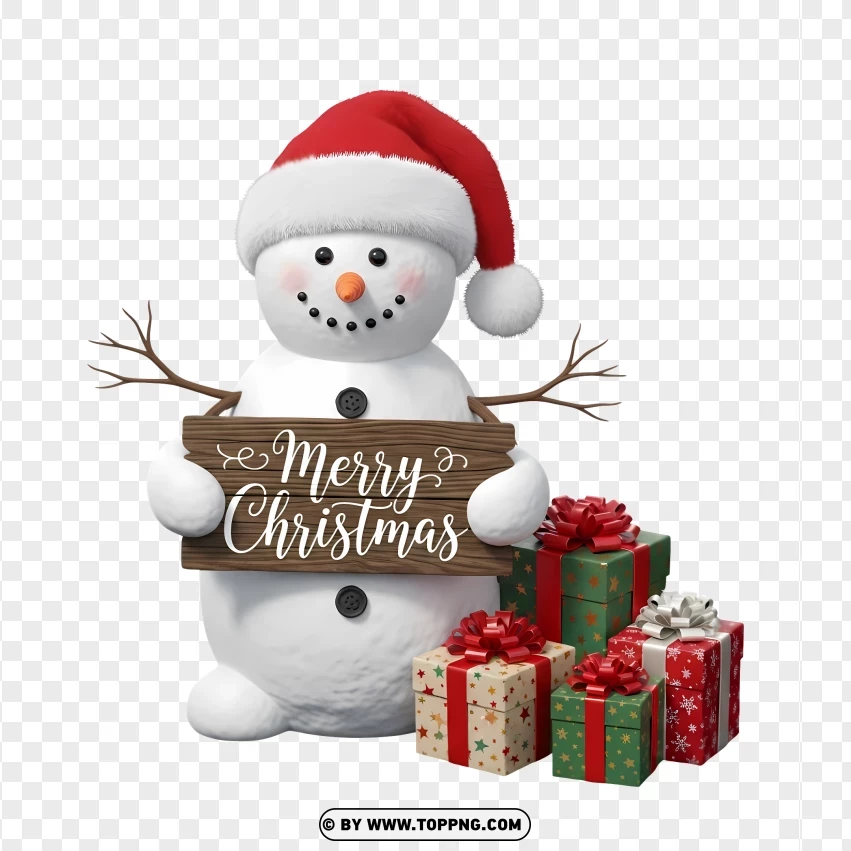 Christmas Snowman With Round Wooden Badge PNG Transparent Background