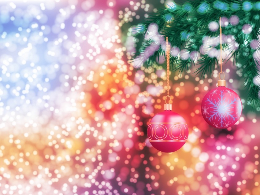 christmas toys, new year, christmas, balls, branch