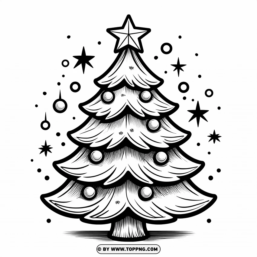 Christmas Tree Cartoon Drawing With Cute Details PNG Transparent Background