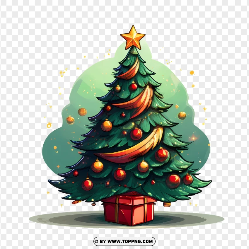 Christmas Tree Merry Christmas With Red Baubles PNG Transparent Background