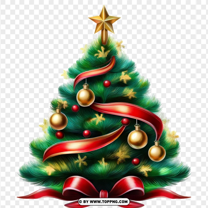 Christmas Tree With Bow And Baubles Clipart PNG Transparent Background