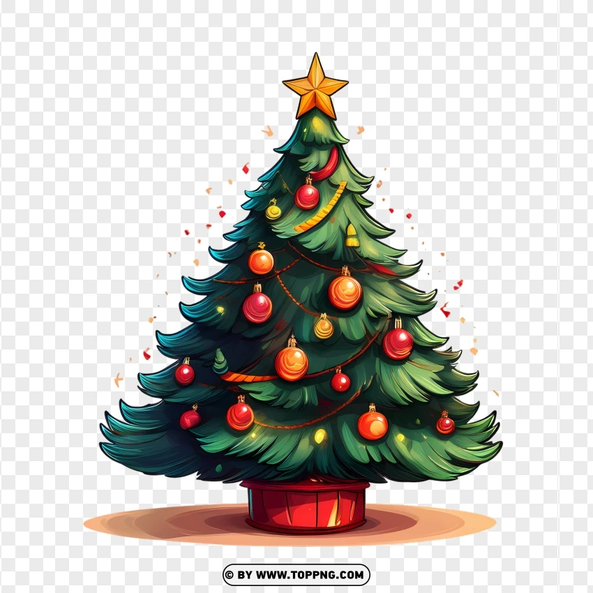 Christmas Tree With Ornaments And Star PNG Transparent Background