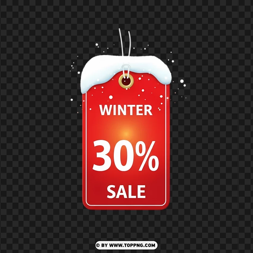 Christmas Winter Discount Tag In Red With 30 Percent PNG Transparent Background