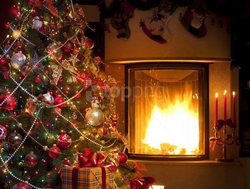 free PNG christmaswith fireplace and tree background best stock photos PNG images transparent