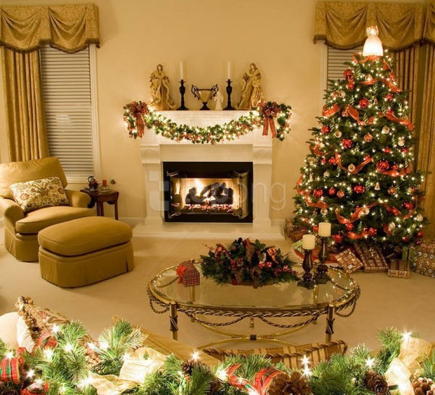 christmaswith xmas tree and fireplace background best stock photos@toppng.com
