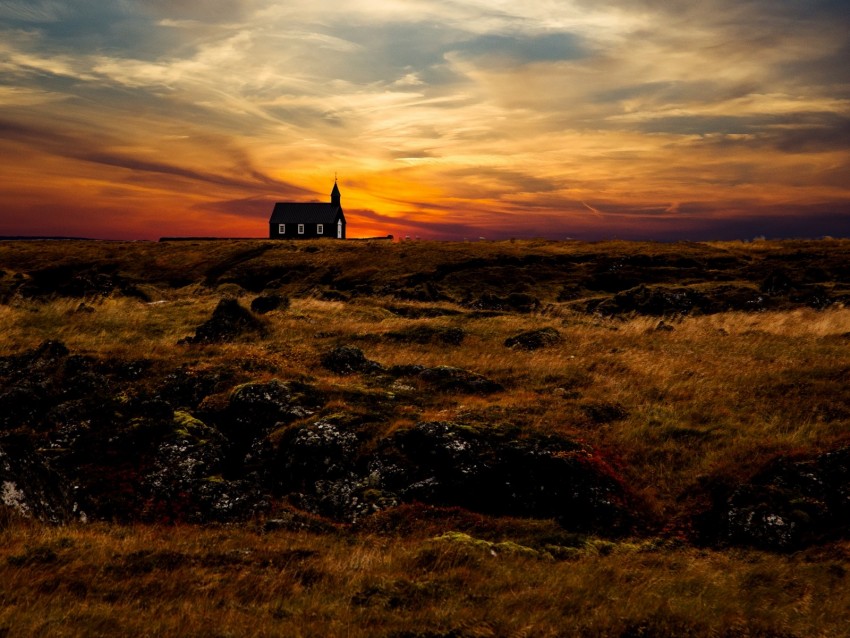 Church Temple Horizon Sunset Grass Sky Iceland Png - Free PNG Images