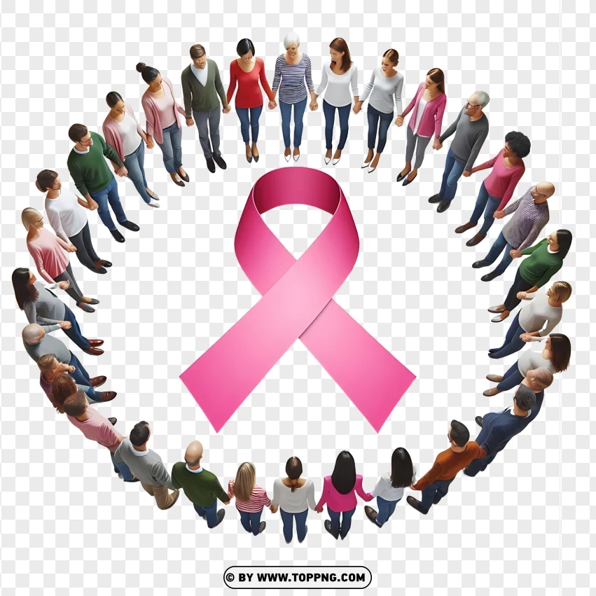 Circle Of People Holding Hands Around A Pink Ribbon PNG Transparent Background