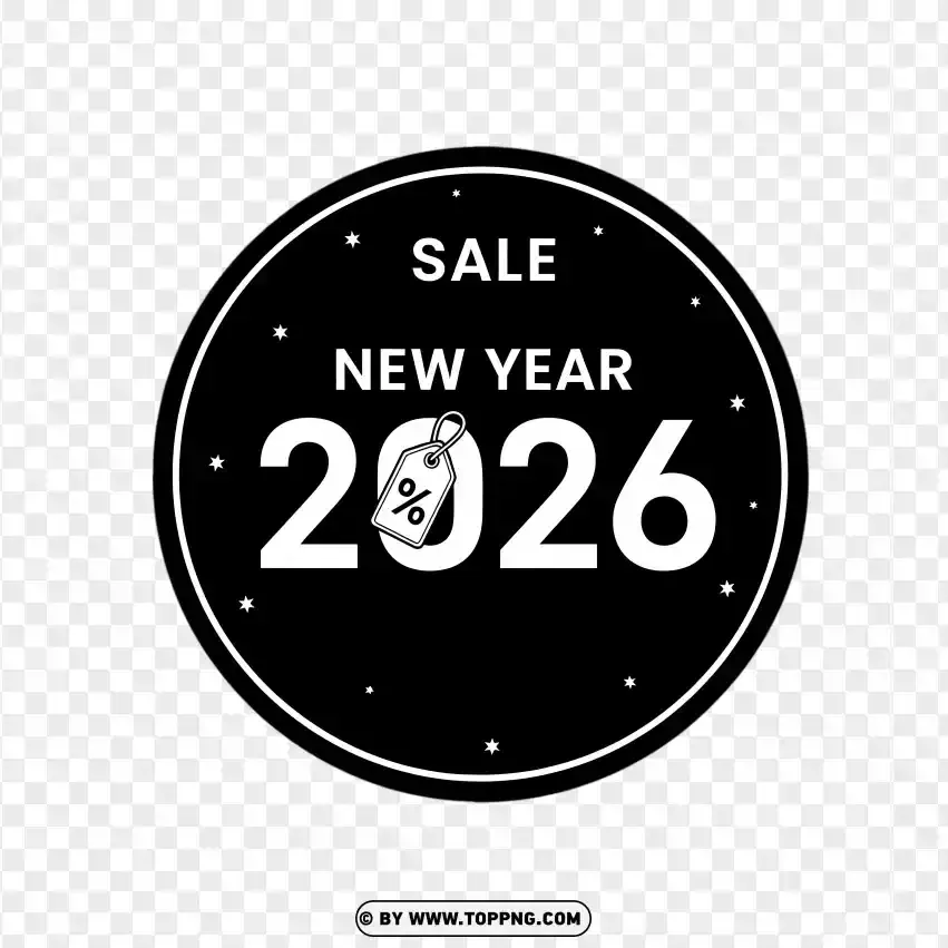 Circular Black New Year 2026 Sale Stiker Design PNG Transparent Background