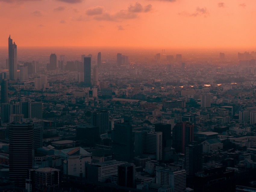 city, aerial view, fog, overview, bangkok