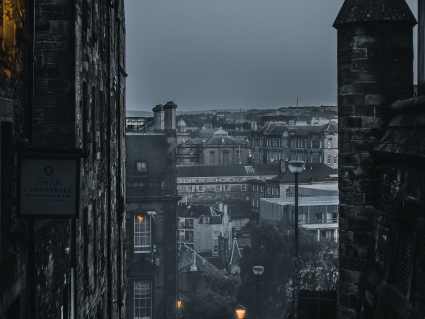 city, buildings, architecture, gray, fog, dusk