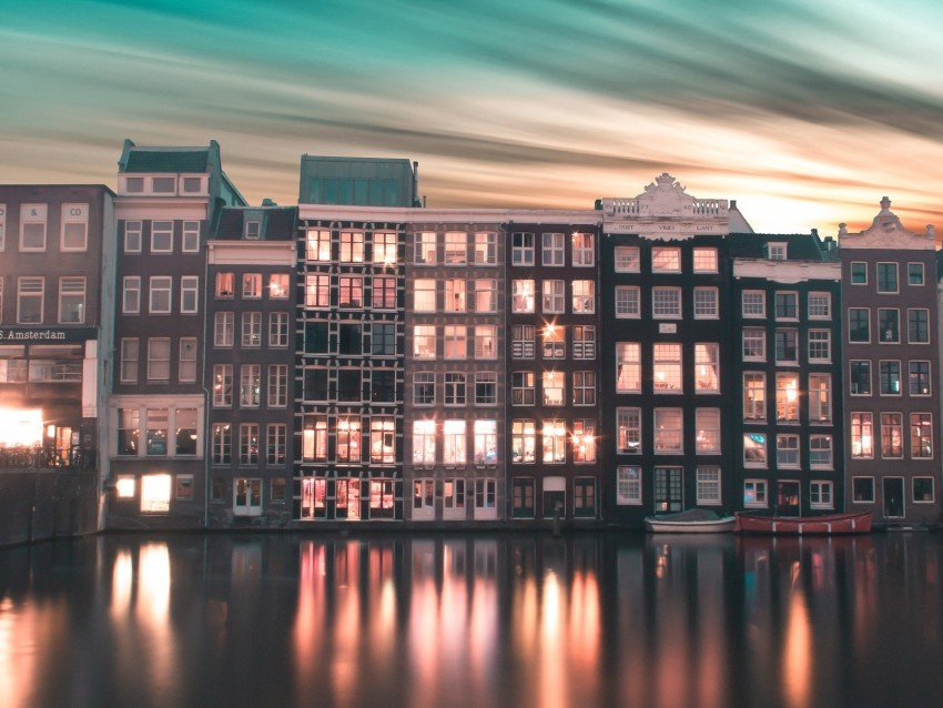 city, buildings, gradient, amsterdam, netherlands