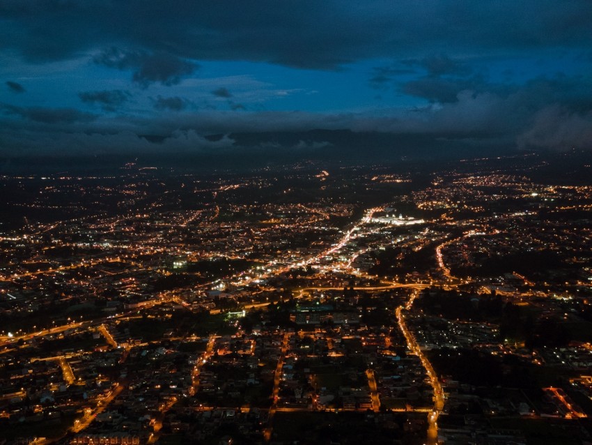city, night, aerial view, height, view, overview