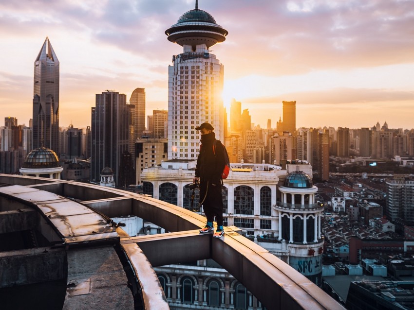 city, roof, loneliness, man, solitude, sunset, architecture
