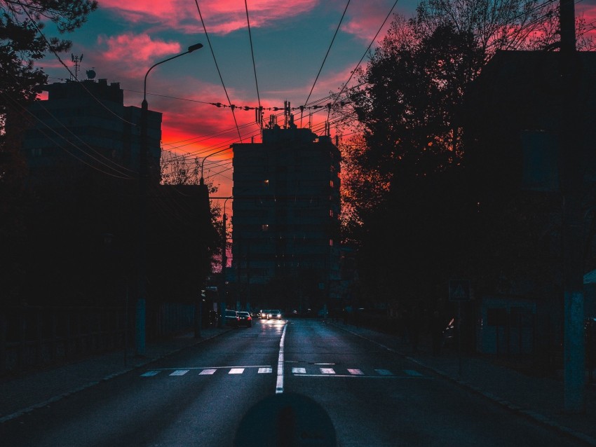 city, sunset, clouds, street, movement