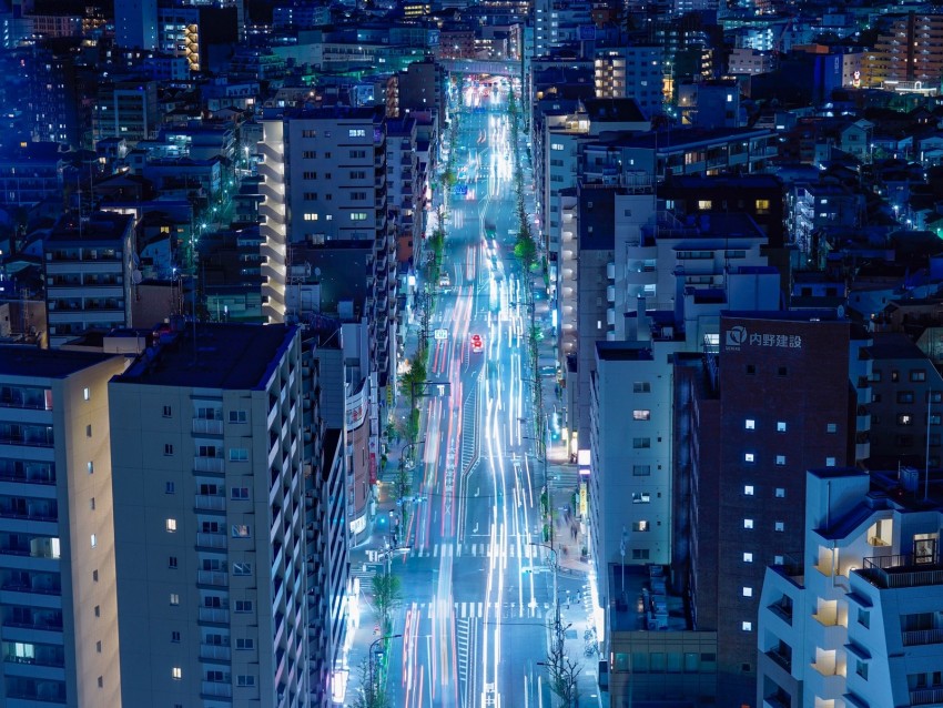city, traffic, lights, street, night, megalopolis, tokyo