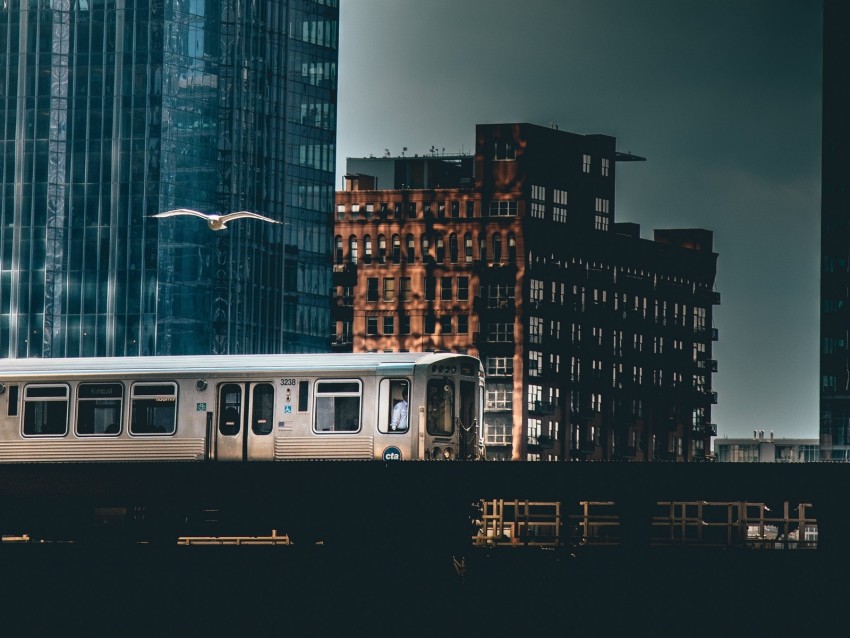 city, train, buildings, architecture, dark
