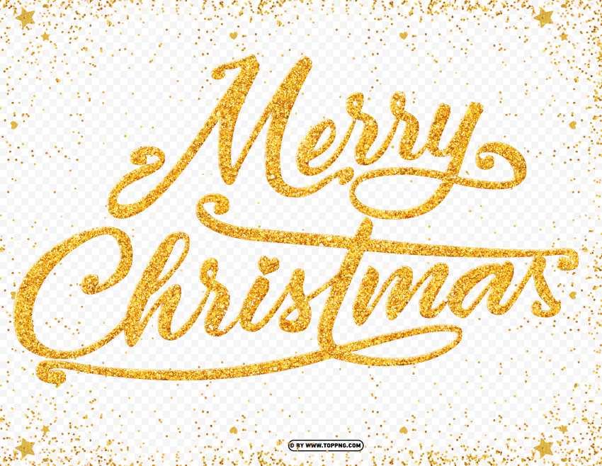 Merry Christmas Golden Glitter With Confetti Png