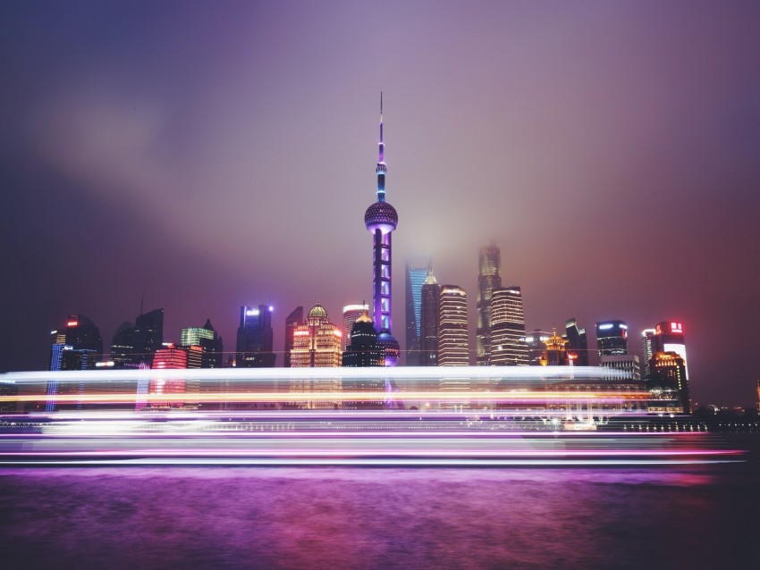 cityscape, architecture, lights, night, long exposure, metropolis, shanghai