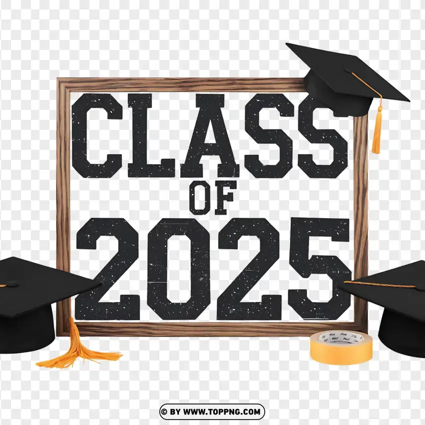 Class Of 2025 Black Graduation Hat PNG Transparent Background