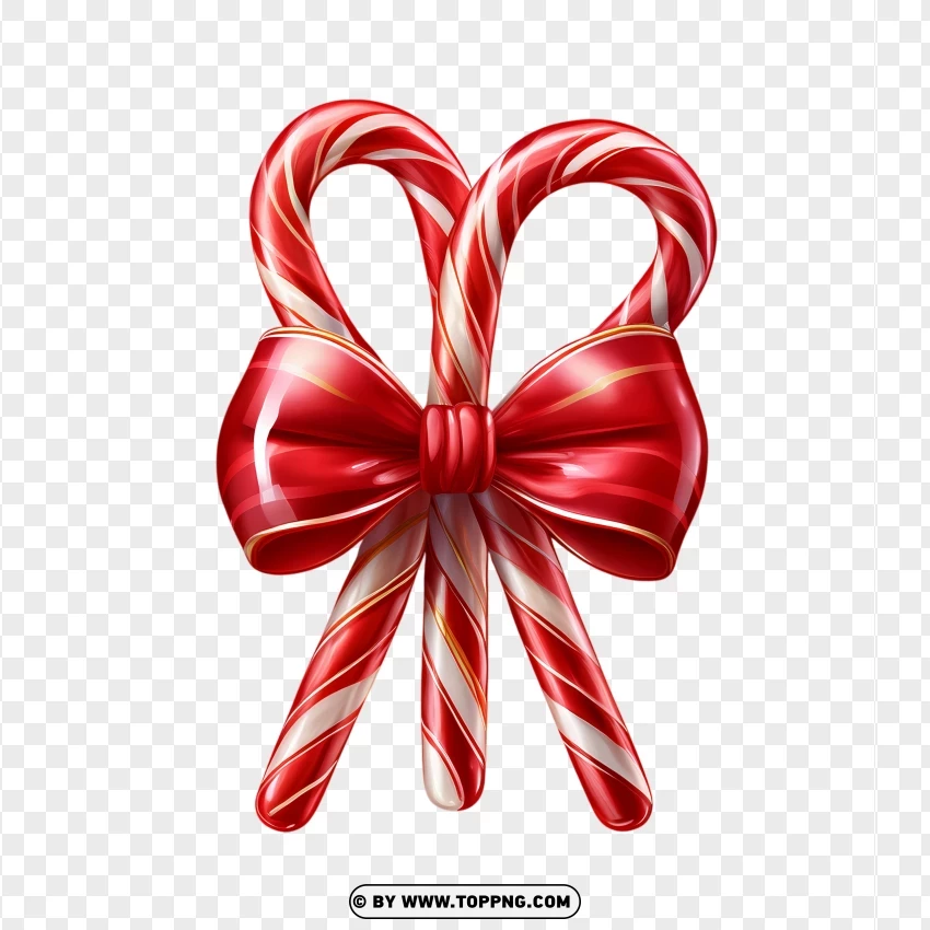 Classic Candy Cane Image With Red Ribbon Bow PNG Transparent Background