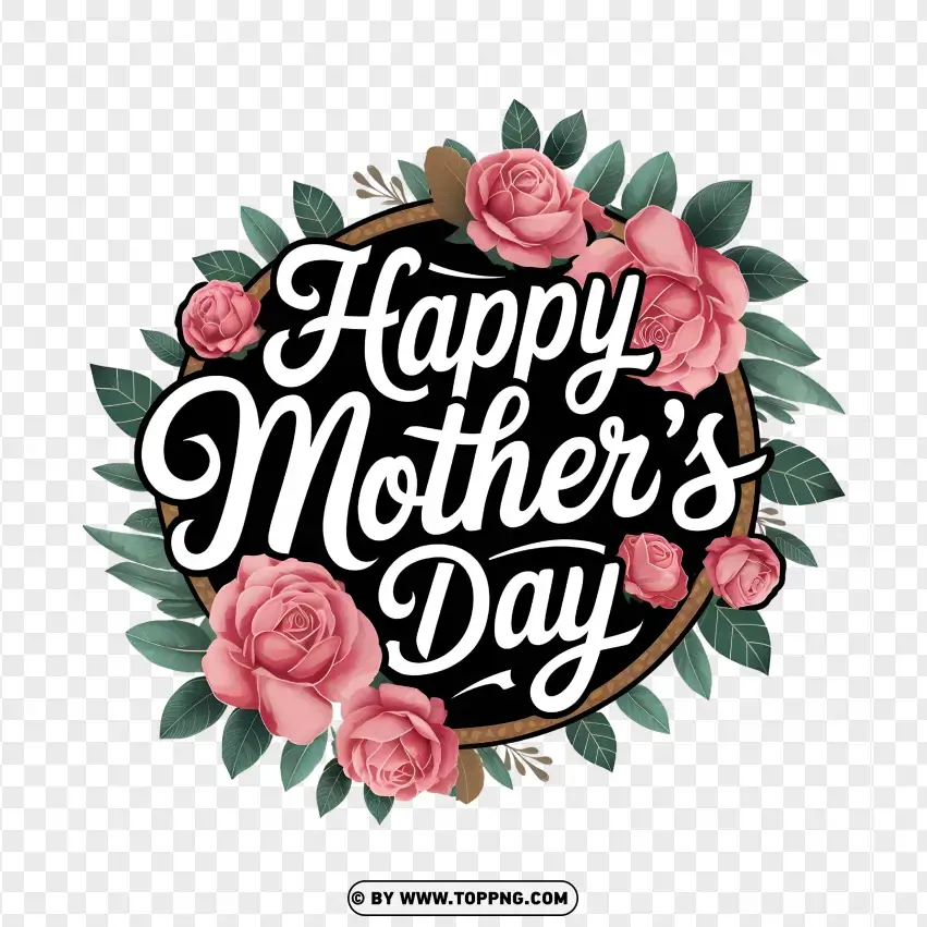 Mothers Day Floral Wreath With Pink Roses PNG Transparent Background