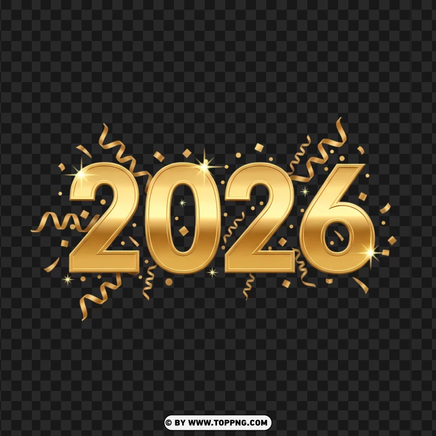 Classic Gold 2026 Celebration Graphic With Festive PNG Transparent Background